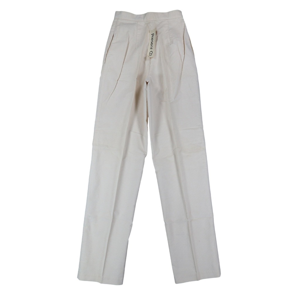 Present Co Corduroy Pants Womens 3/4 Vintage 70s 80s Cream Pleated High Rise USA
